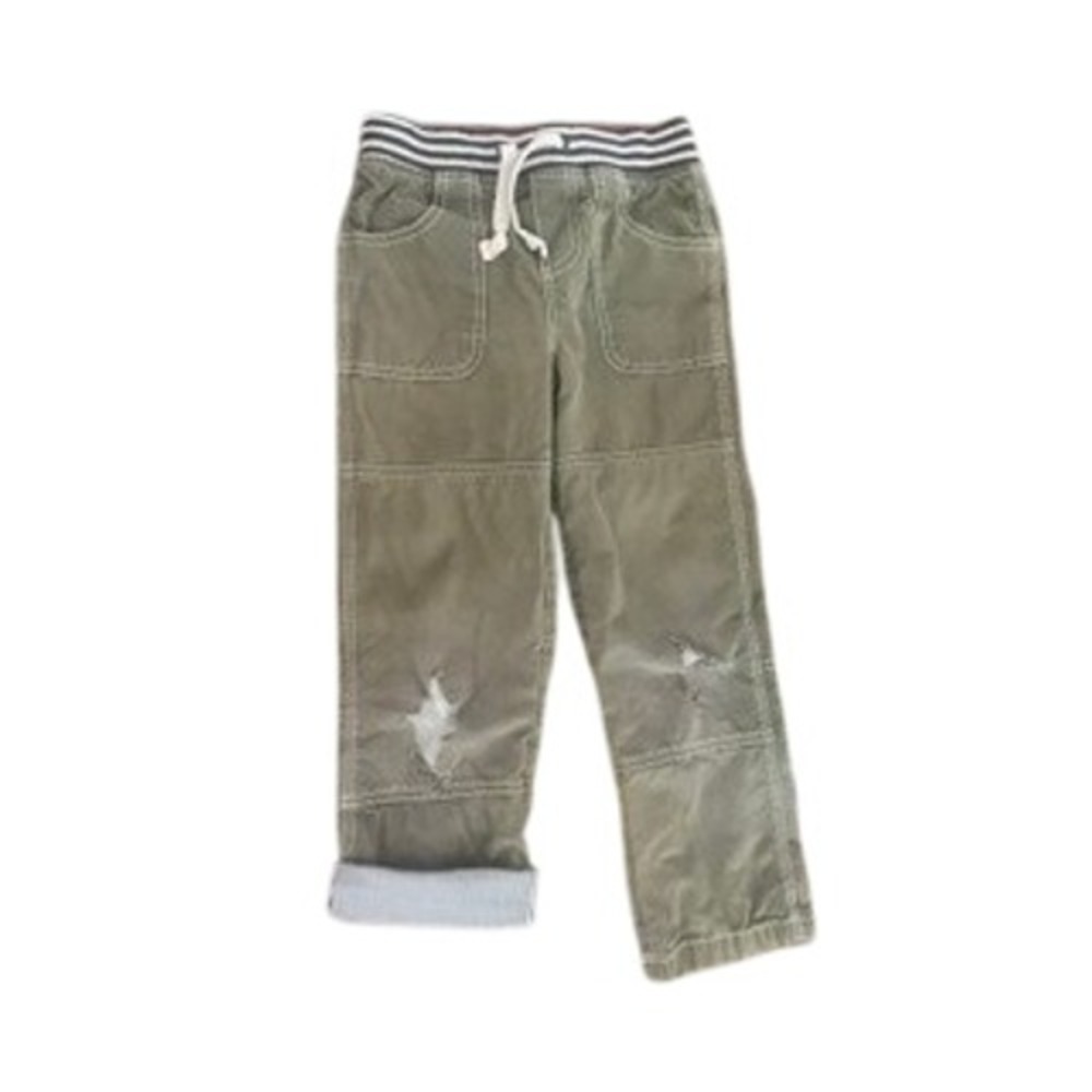 Mini Boden Boys Olive Green Lined Canvas Pants Size 6Y Distressed Knees